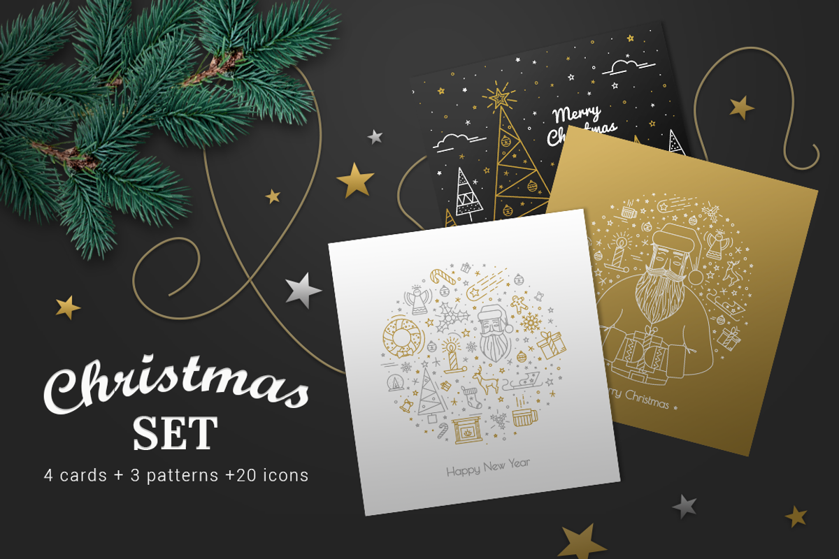 Gold line Christmas set, an Illustration by Fay_Francevna (Photo 1 of 5)