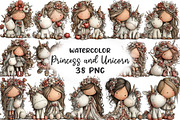 Whimsical Princess and Unicorn Clipa, an Illustration by CraftArtStudio (Thumbnail 1 of 6)