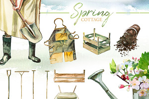 Watercolor Spring Cottage Clipart