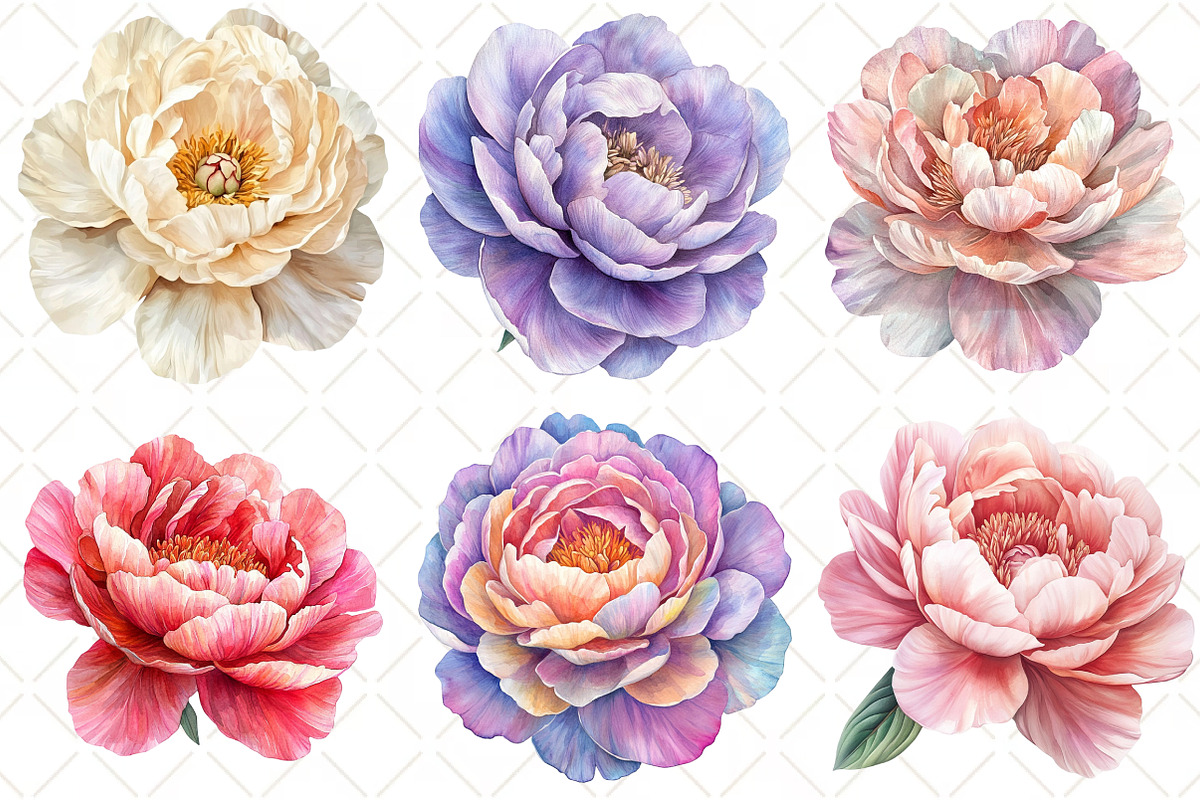 Watercolor Peony Flower Clipart, an Illustration by Black Bird Studio (Photo 3 of 5)