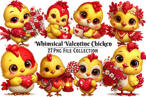 Whimsical Valentine Chicken Clipart, an Illustration by Dream Creation