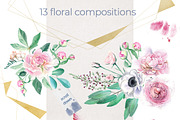 Watercolor Peonies and Foil Set, an Illustration by WBS Design (Thumbnail 2 of 9)