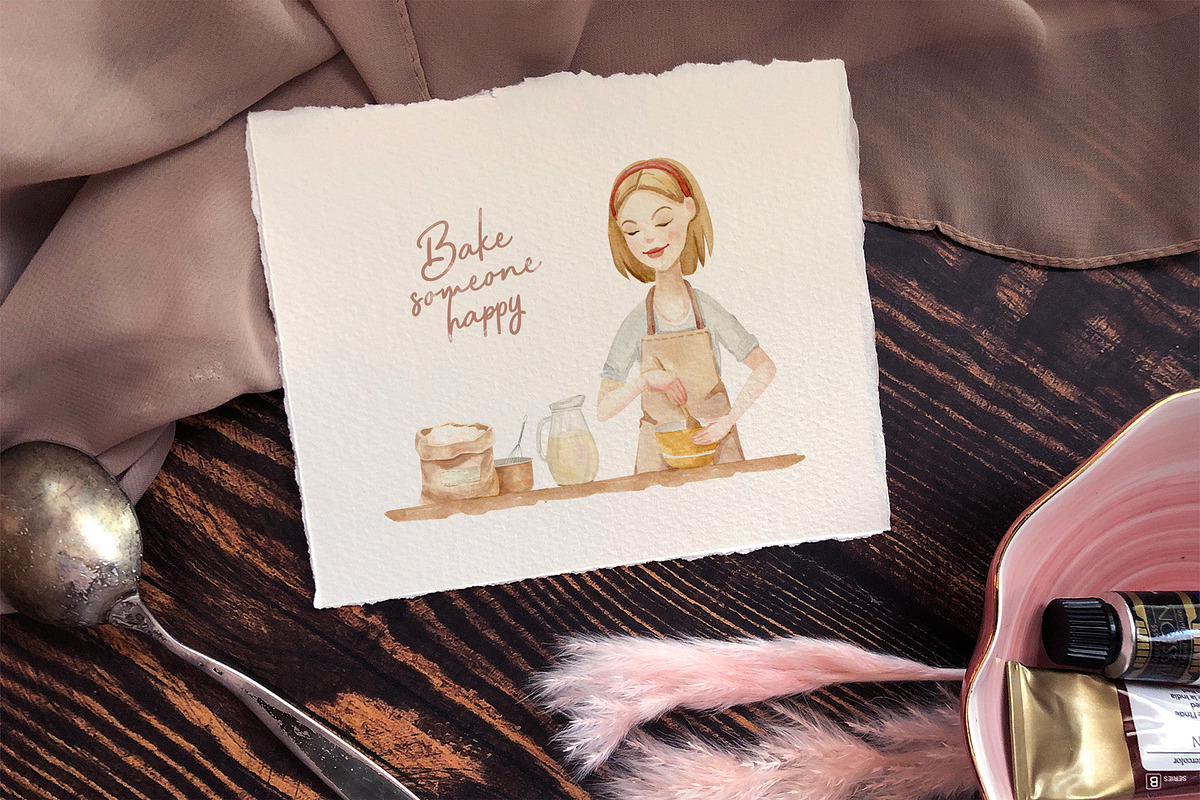 Baking at home - watercolor clipart, an Illustration by Julia M. Watercolor (Photo 9 of 12)