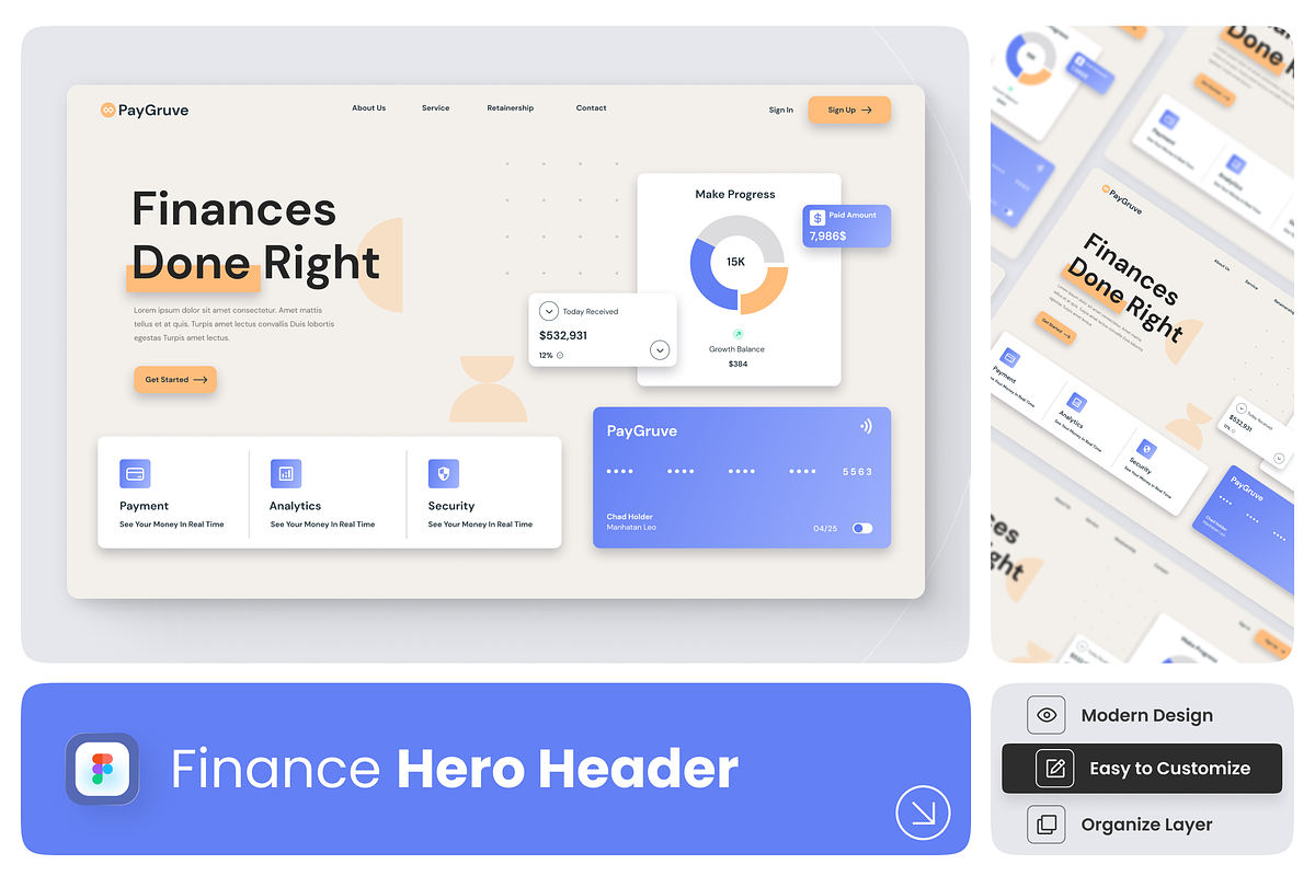 Paygrub- Finance Hero Header, an UI Kit Template by Annora Studio (Photo 1 of 4)