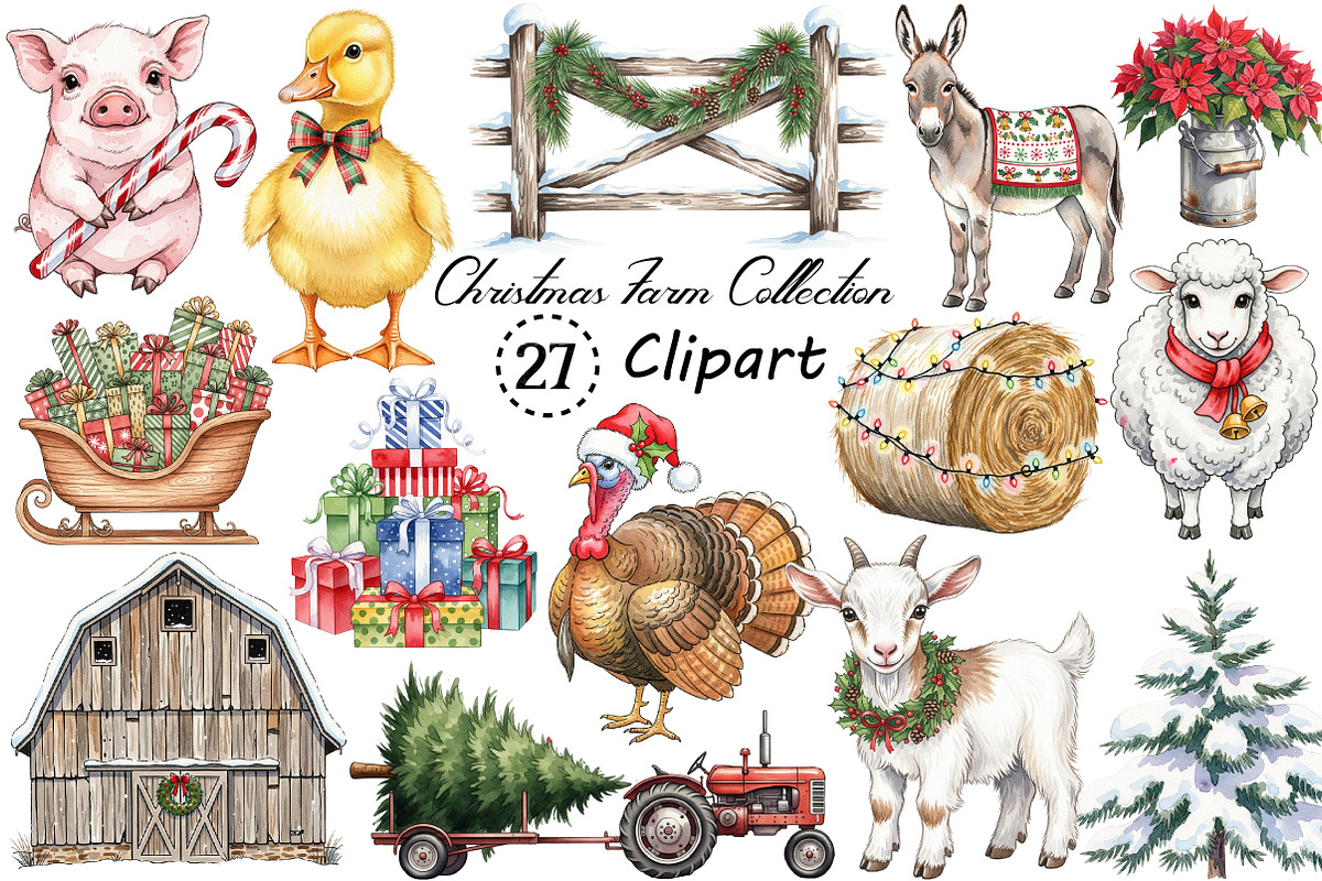 Christmas Farm Clipart Collection, an Illustration by Creative Art (Photo 1 of 9)