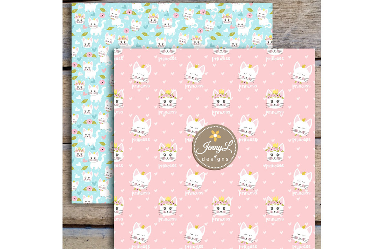 Princess Cat Digital Paper Clipart, a Pattern Graphic by JennyL Designs (Photo 5 of 7)