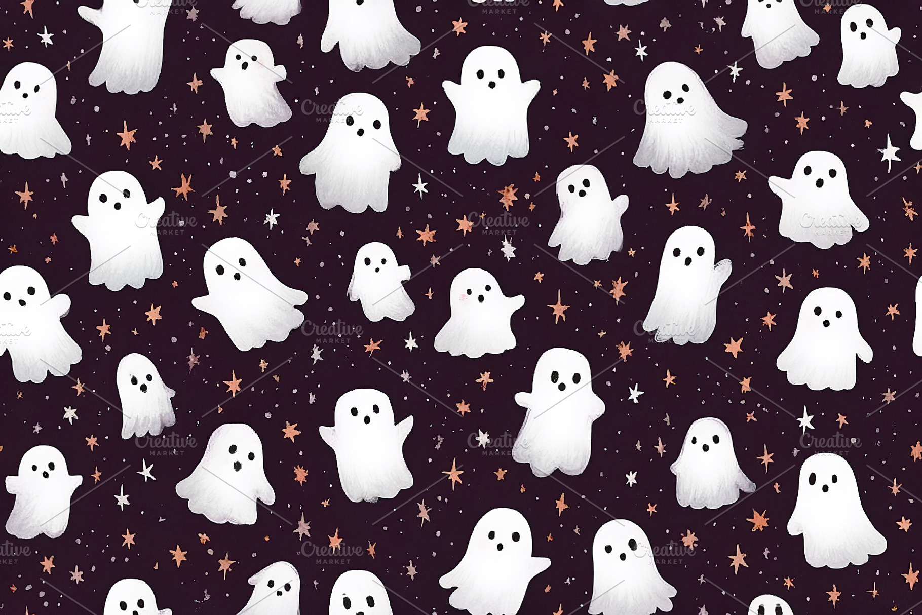 Cute ghosts on a dark background create a spooky Halloween atmosphere, a Background Photo by OSORIOartist