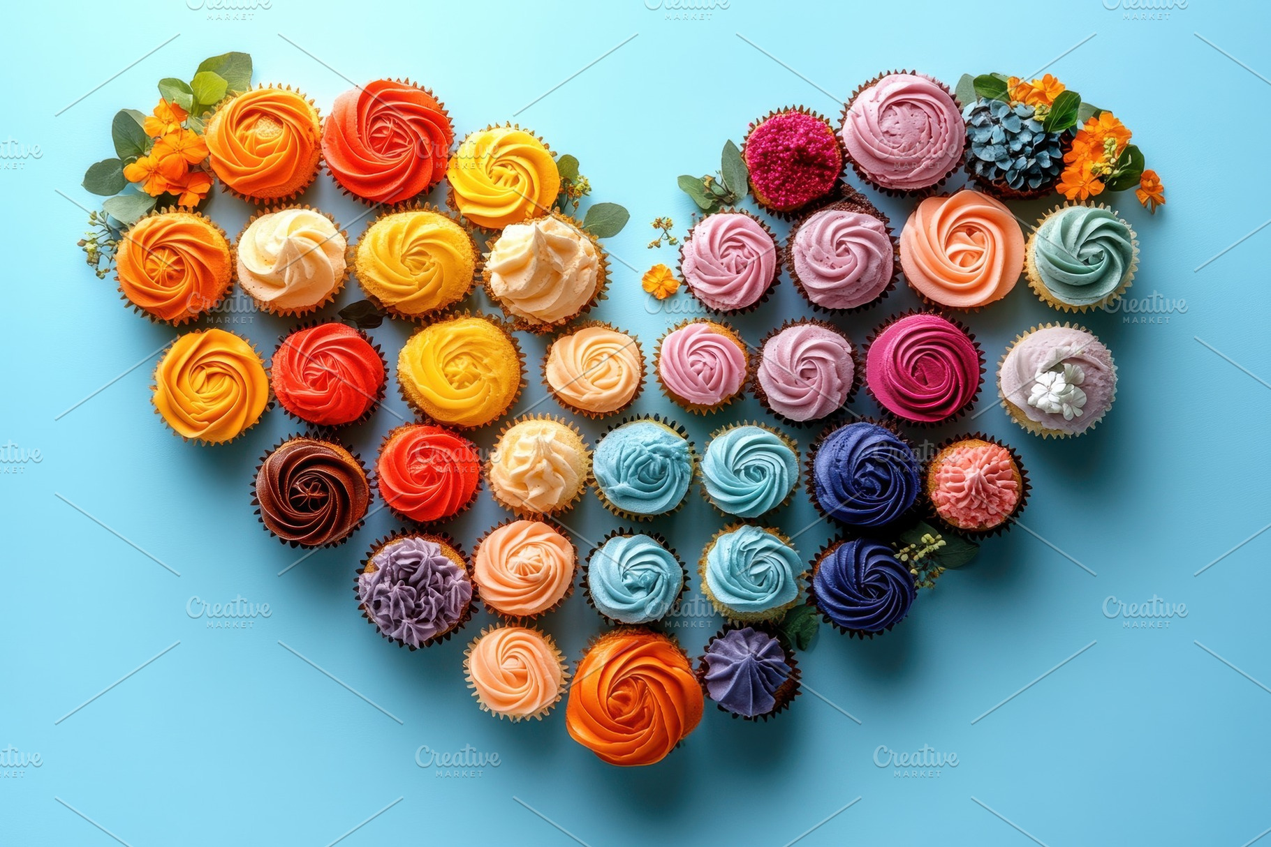 Colorful heart-shaped arrangement of, a Photo by Tanuart