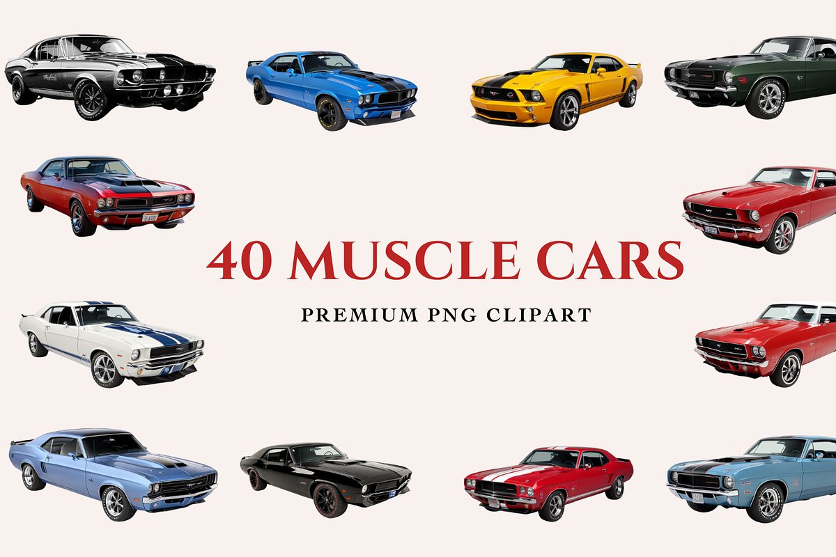 40 Muscle Cars Premium PNG Clipart, a Graphic by Graphicspixel (Photo 1 of 6)