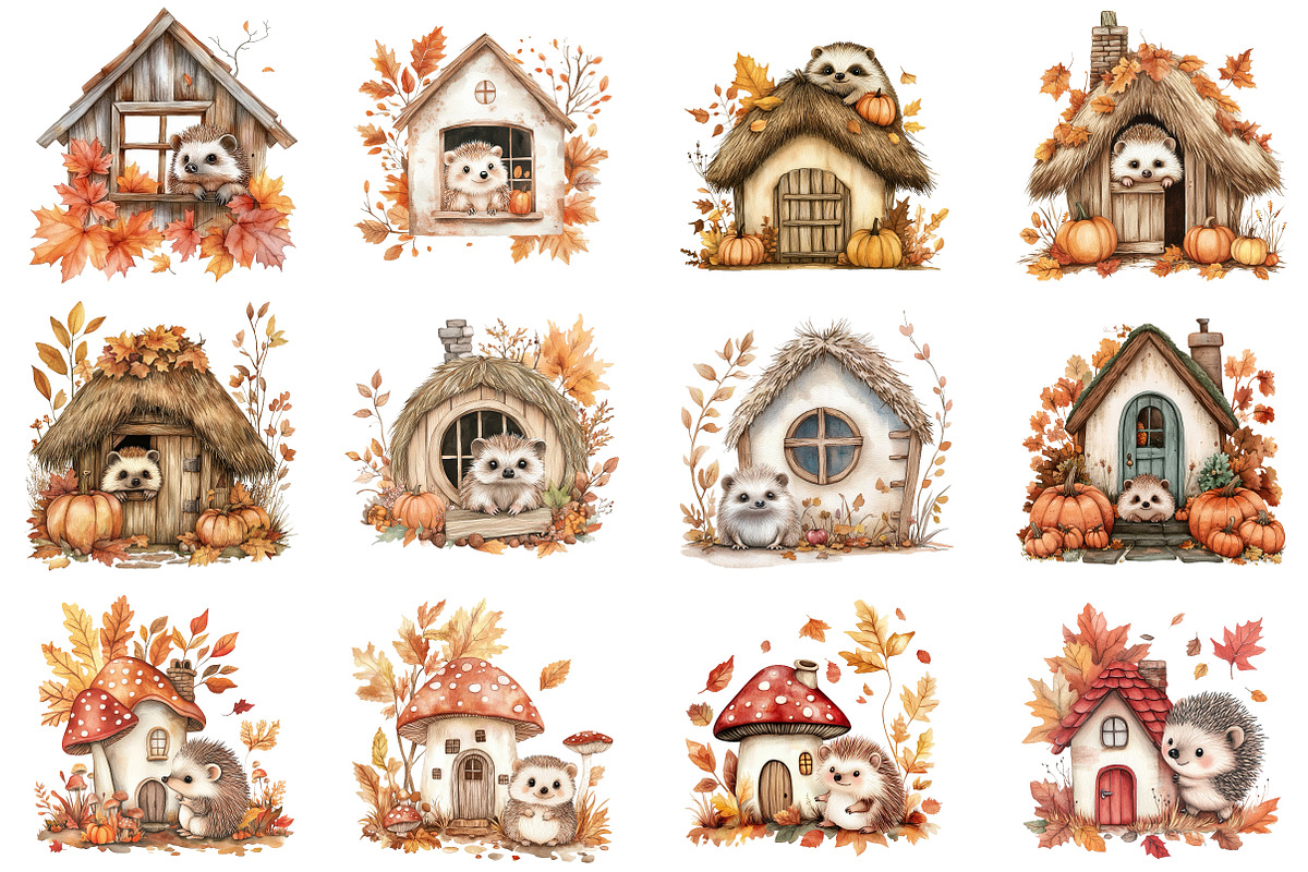 Autumn Hedgehog with House Clipart, an Illustration by CitraGraphics (Photo 4 of 6)