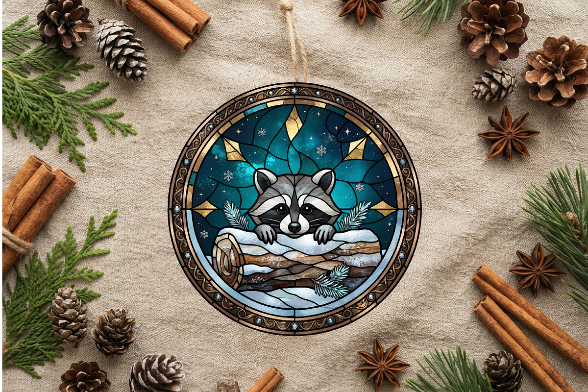 Stained Glass Raccoon Ornament Art, a Seasonal Illustration by CrexoraLab (Photo 2 of 3)