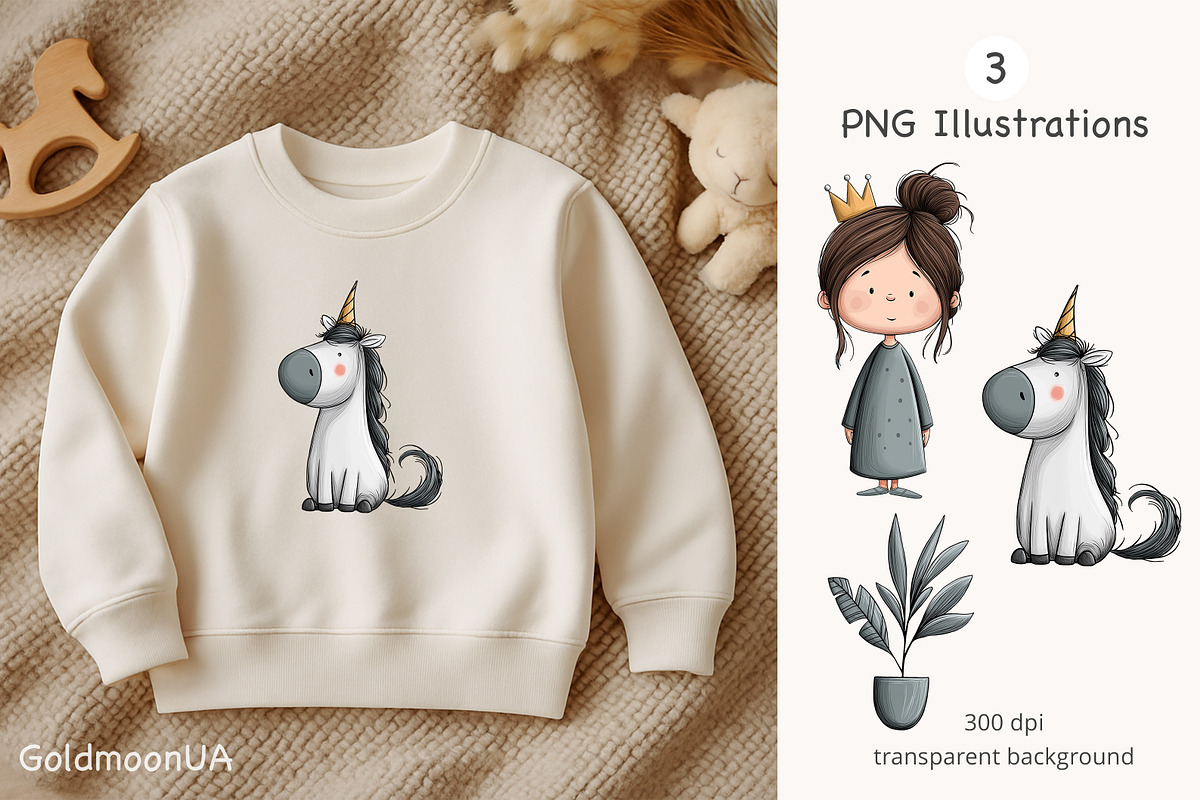 Princess & Unicorn Patterns&Clipart, a Person Illustration by GoldmoonUA (Photo 3 of 5)