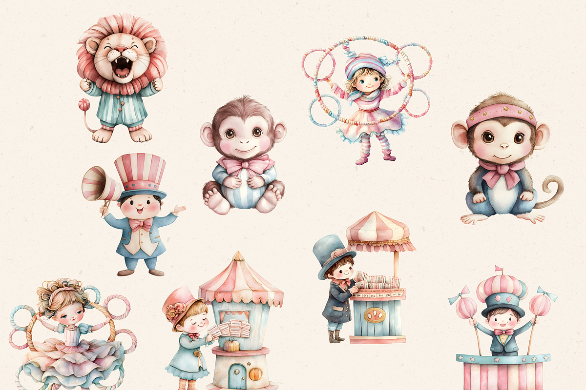 PASTEL CIRCUS FOR KIDS CLIPART, an Animal Illustration by Daring Digies (Photo 5 of 8)