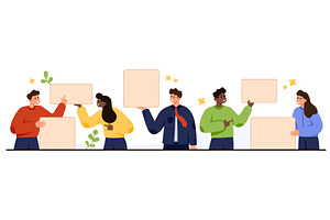 Diverse People Holding Blank Posters, a Person Illustration by Flashvector