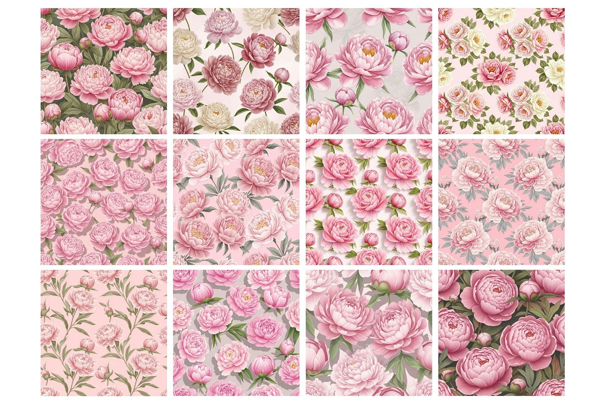 Pink Peonies Seamless, an Illustration by Mashimara (Photo 2 of 4)