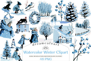 Watercolor Winter Clipart Collection, an Illustration by DreamCafeArt