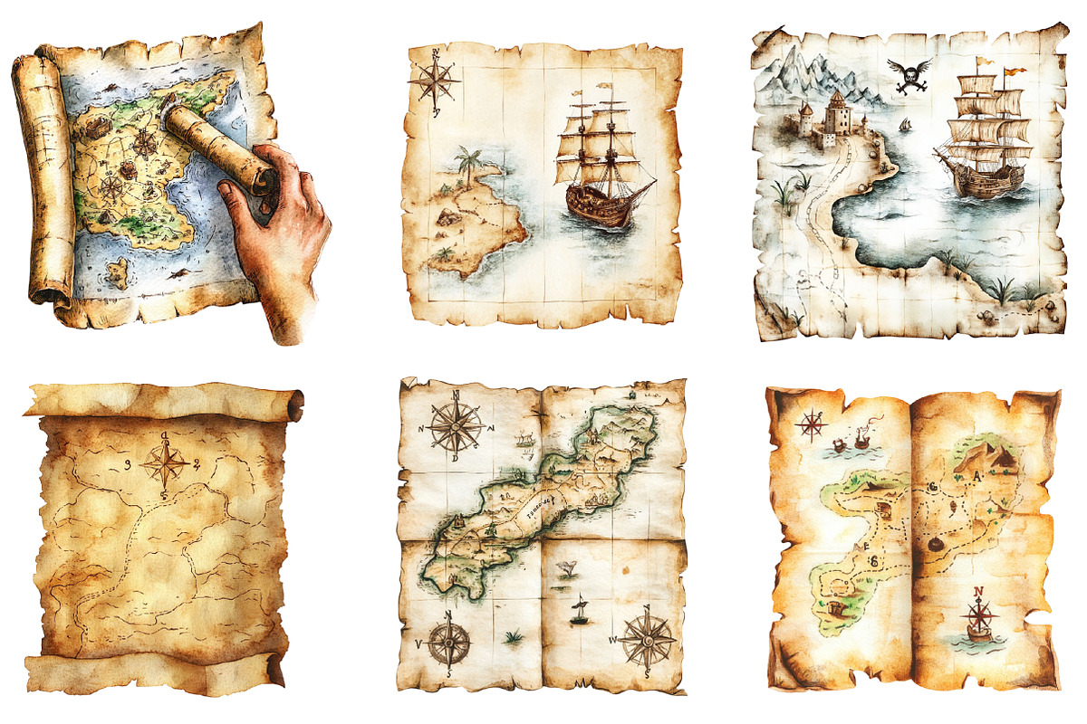 A Treasure Map Clipart PNG, an Illustration by SinaCreation (Photo 2 of 5)