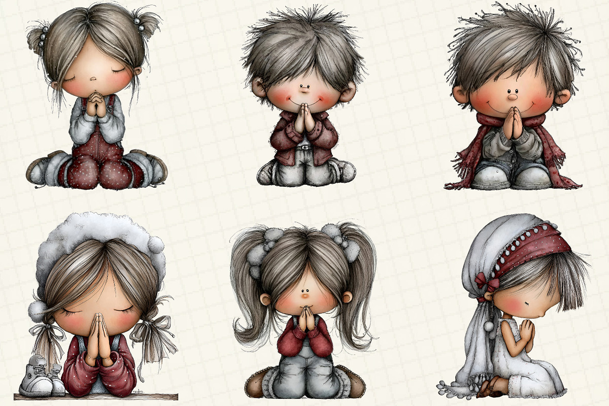 Praying Kids Clipart Bundle, an Illustration by DreamCafeArt (Photo 4 of 8)
