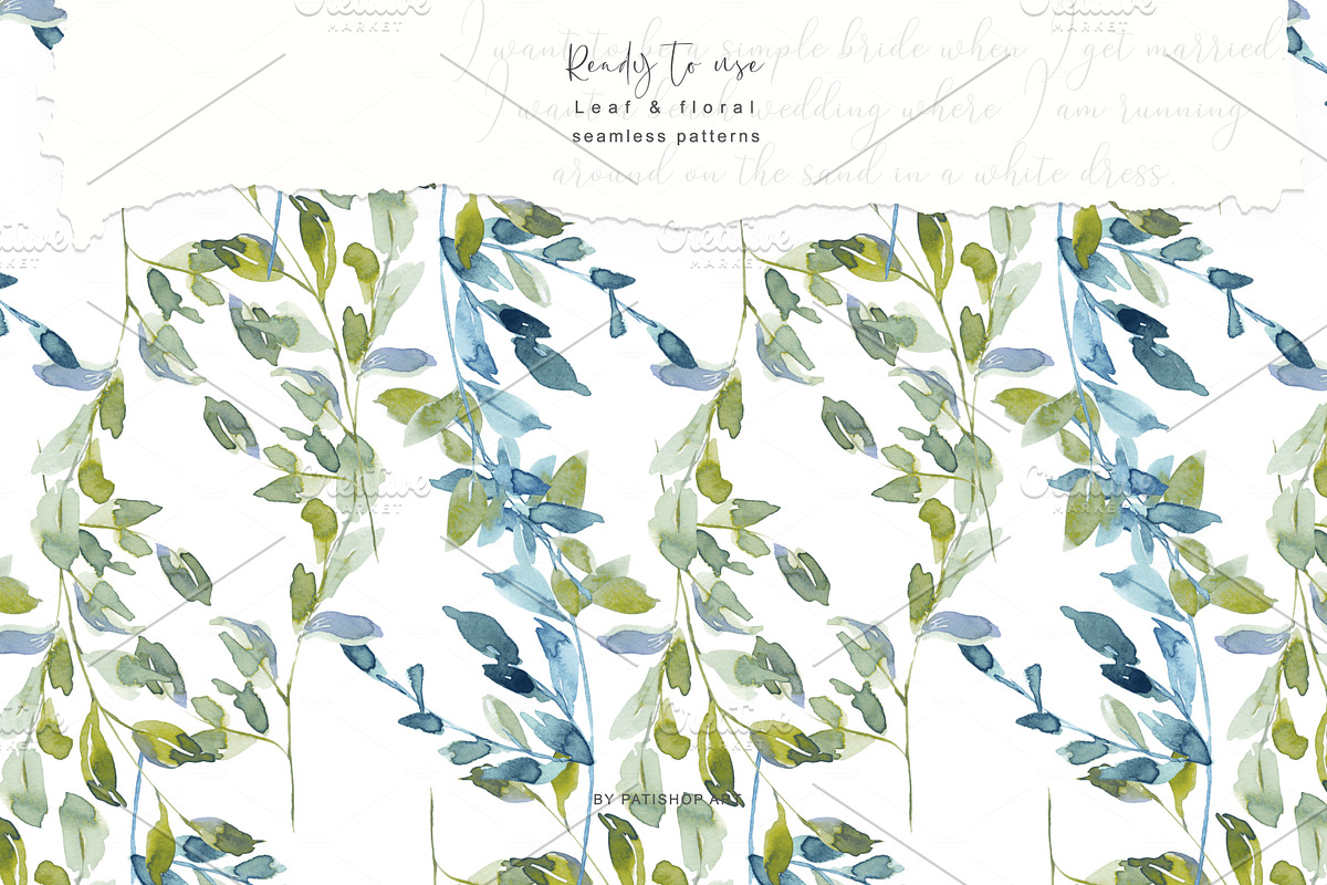 watercolor hand painted blue florals, an Illustration by Patishop Art (Photo 6 of 9)