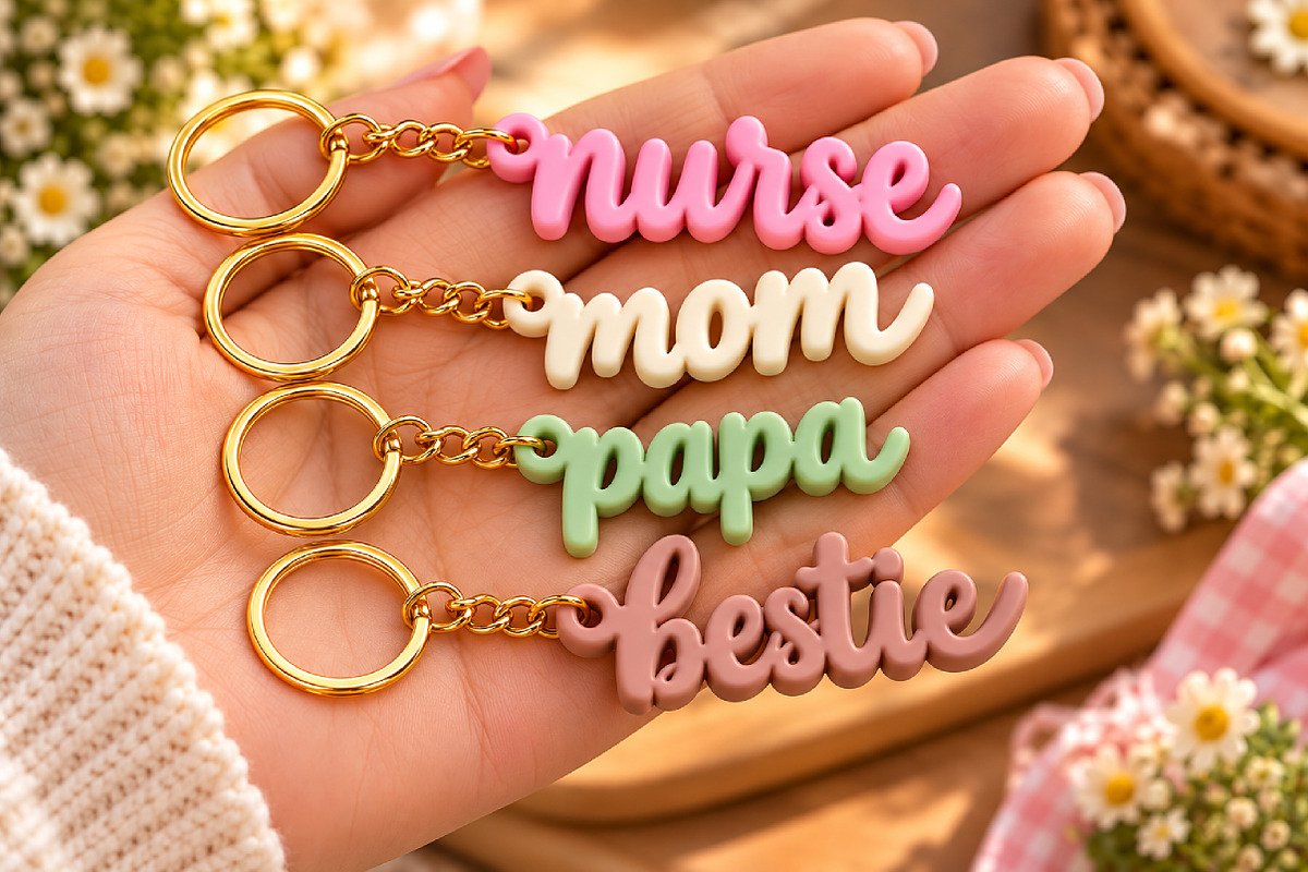 Mom Papa Nurse Bestie Keyring STL, an Object 3D Model by Layerology (Photo 1 of 3)