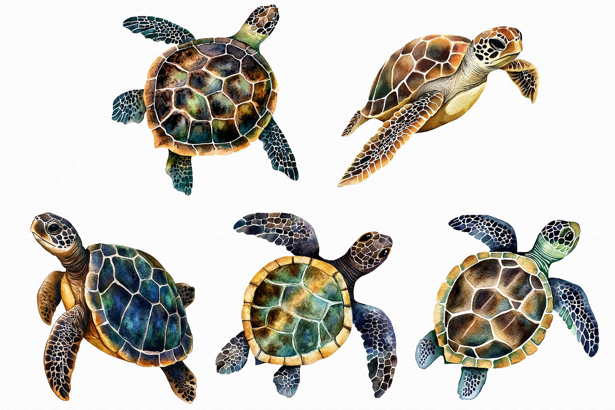 Watercolor Turtles Clipart, an Illustration by Libby Wishes (Photo 2 of 3)