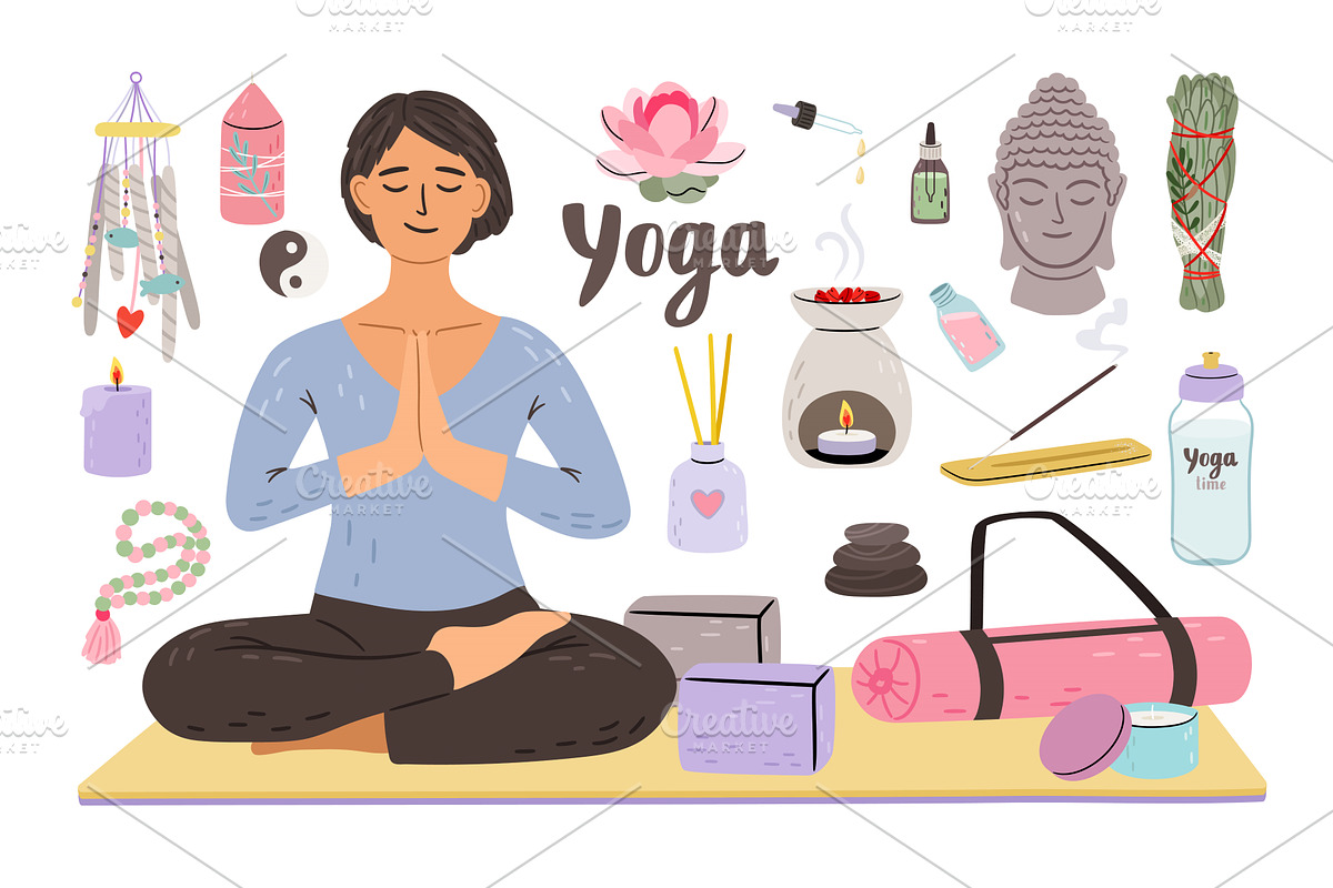 Collection of yoga elements. Relaxed, a Person Illustration by Stock-Smart-Start