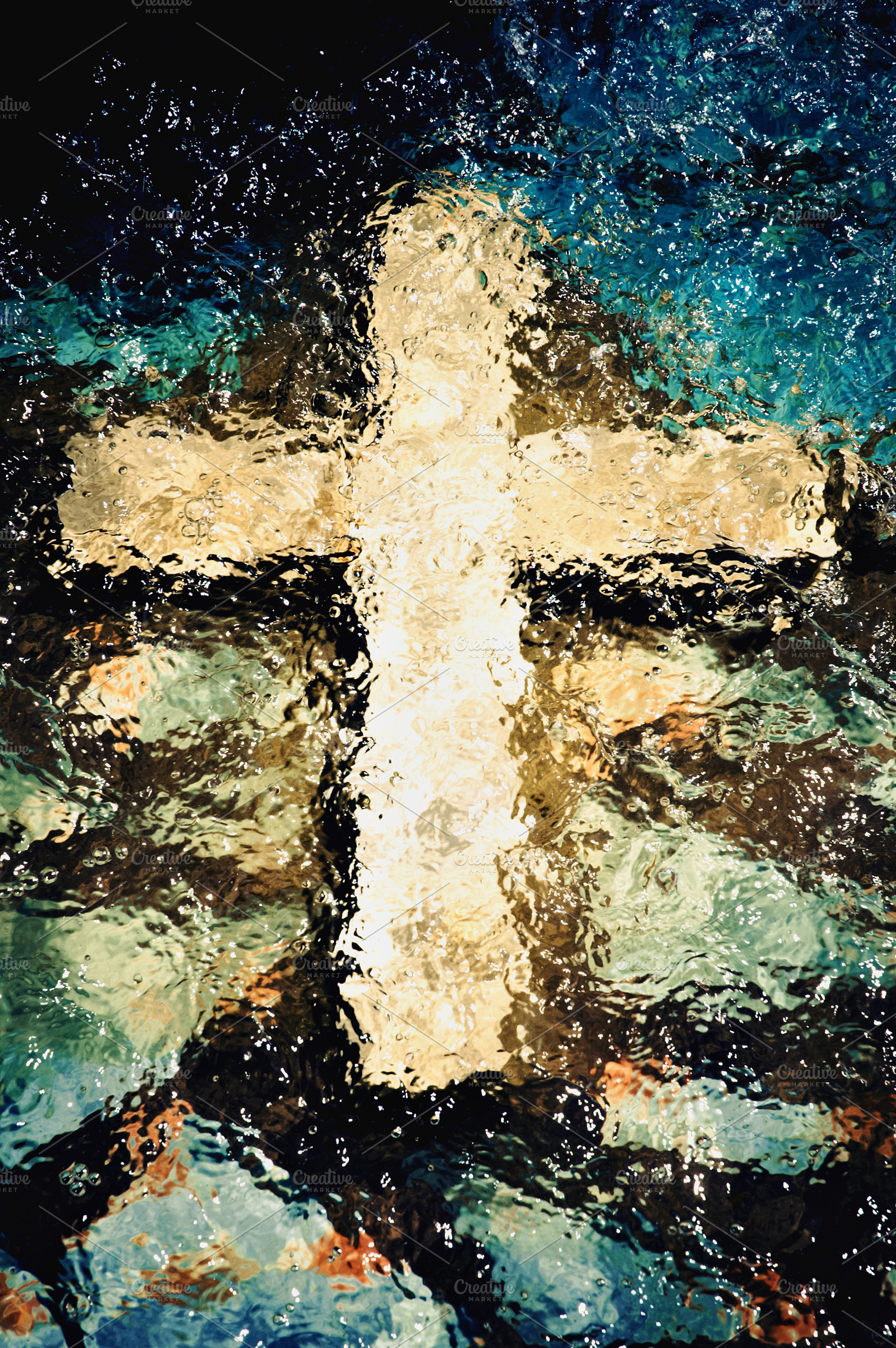 Cross under the water, an Abstract Photo by Jetrel