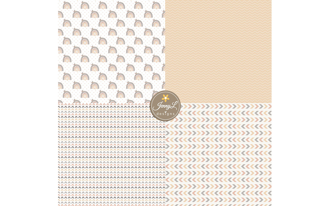 Rainbow Boho Digital Papers Clipart, a Pattern Graphic by JennyL Designs