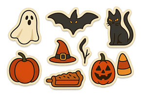 Halloween icons set with ghost, bat,, an Illustration by Dvoevnore photos