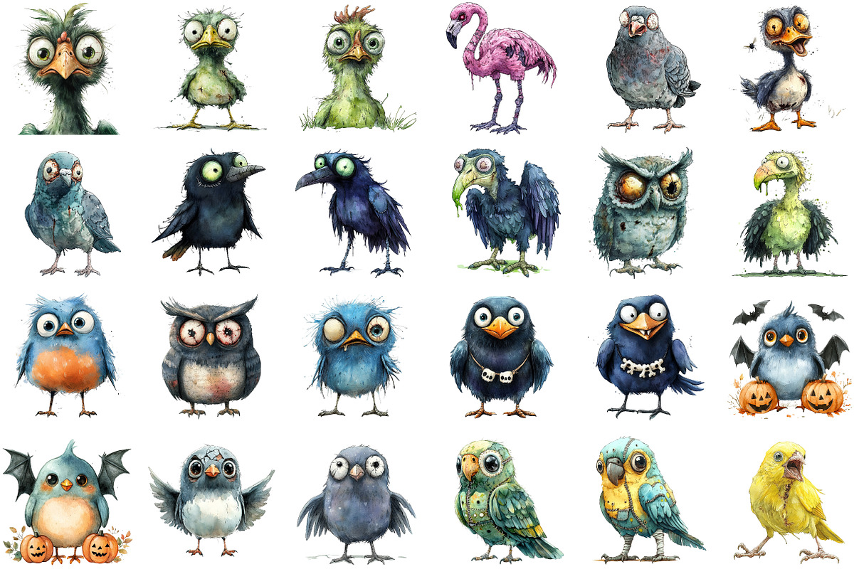 Zombie Birds Clipart, Quirky Hallow, an Illustration by Sublimation Artist (Photo 2 of 6)