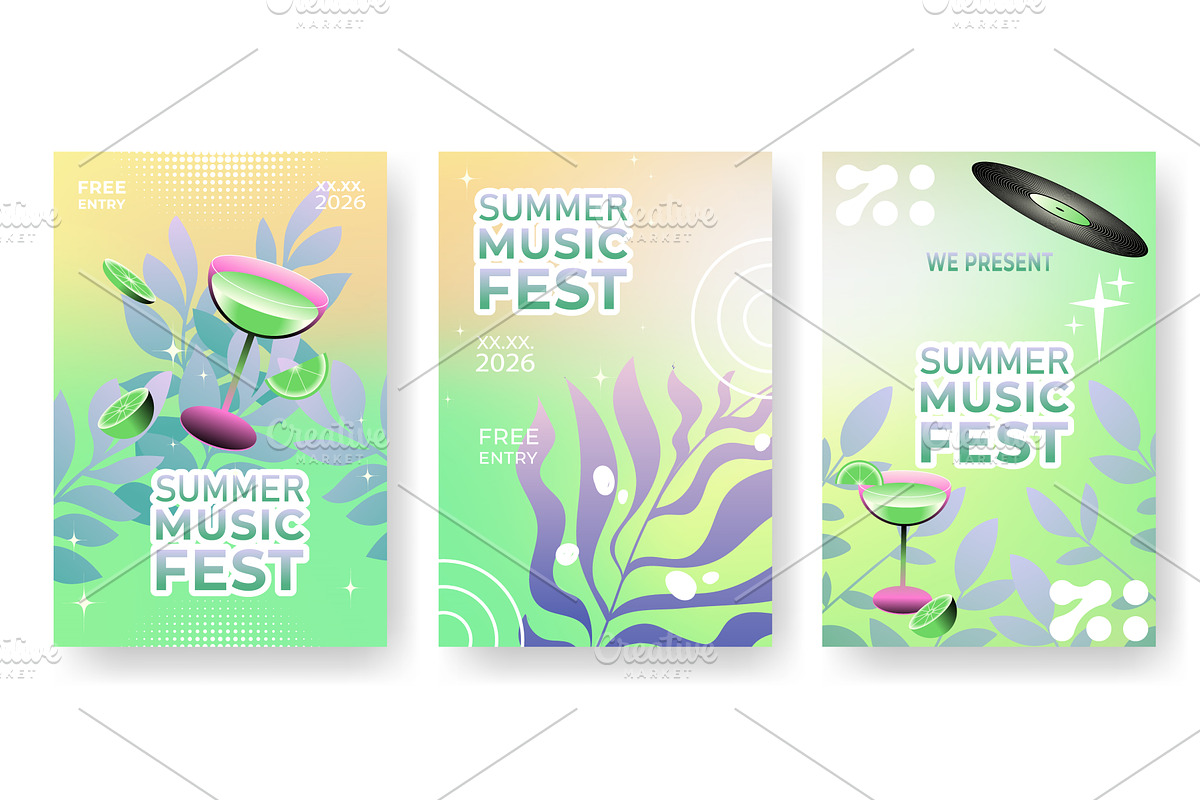 Music fest poster set, gradient, an Illustration by art PVP - market
