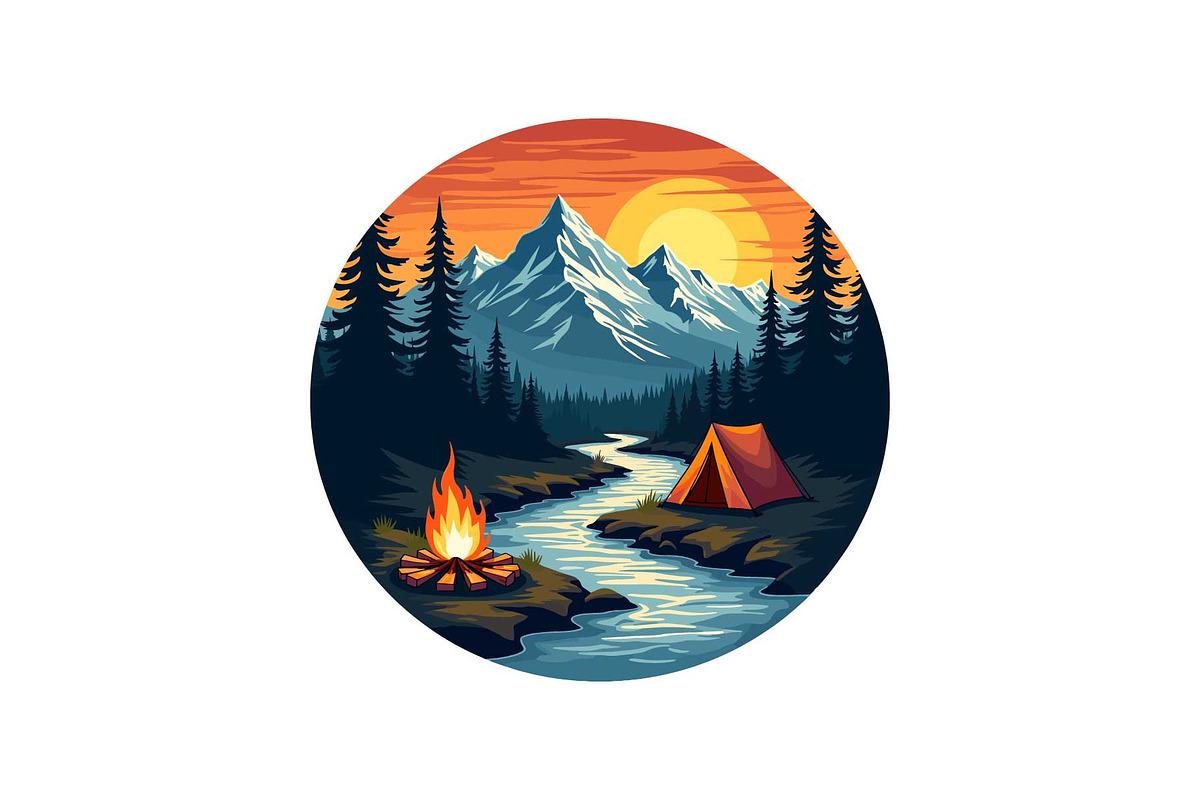 Sunset Adventure Camping Badge Set, an Object Graphic by Designs_River (Photo 2 of 13)