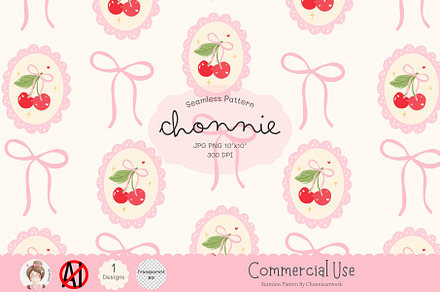 Cherry Cameo Bow Seamless Pattern, a Pattern Graphic by Chonnieartwork