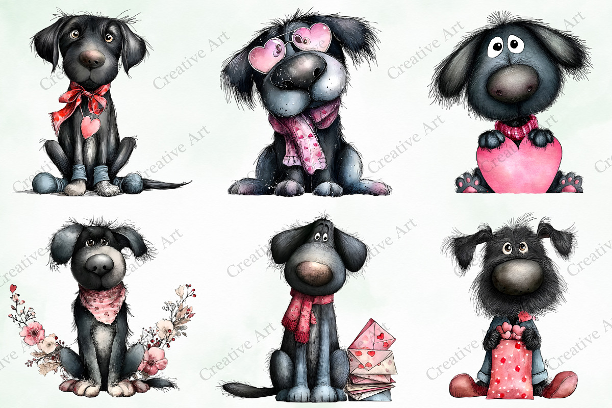 Whimsical Valentine Black Dog Clipar, an Illustration by Creative Art (Photo 7 of 10)