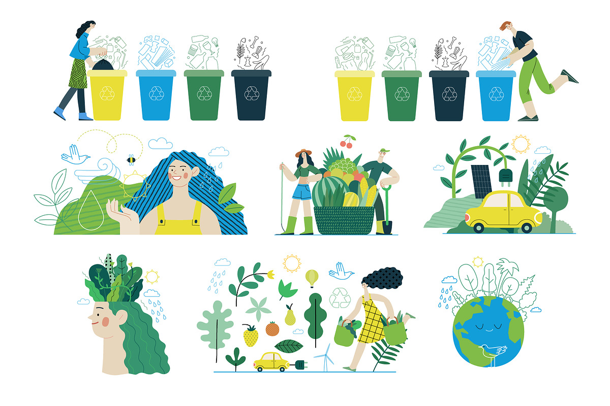 Ecology flat vector illustrations, a Templates & Theme by Grivina's shop (Photo 4 of 31)