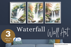 Waterfall Printable Watercolor Wall, a Poster Template by MagicLove Creations
