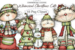 Whimsical Funny Christmas Cats Clipa, an Illustration by designcity5