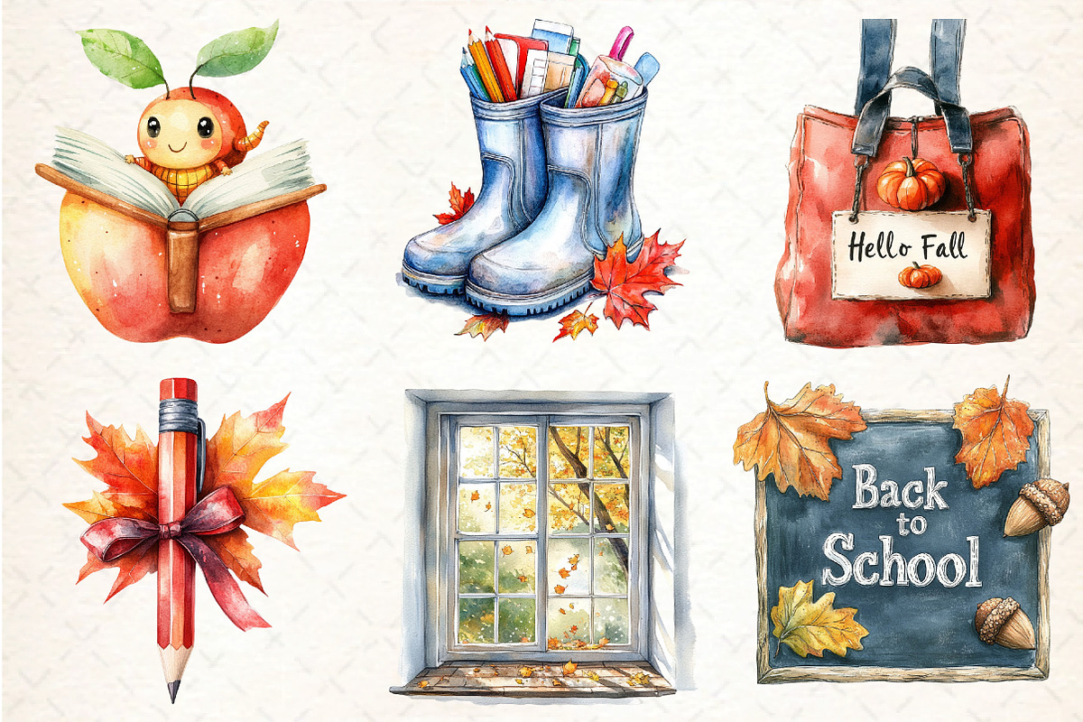 Autumn Back to School Clipart, an Illustration by DreamCafeArt (Photo 2 of 7)
