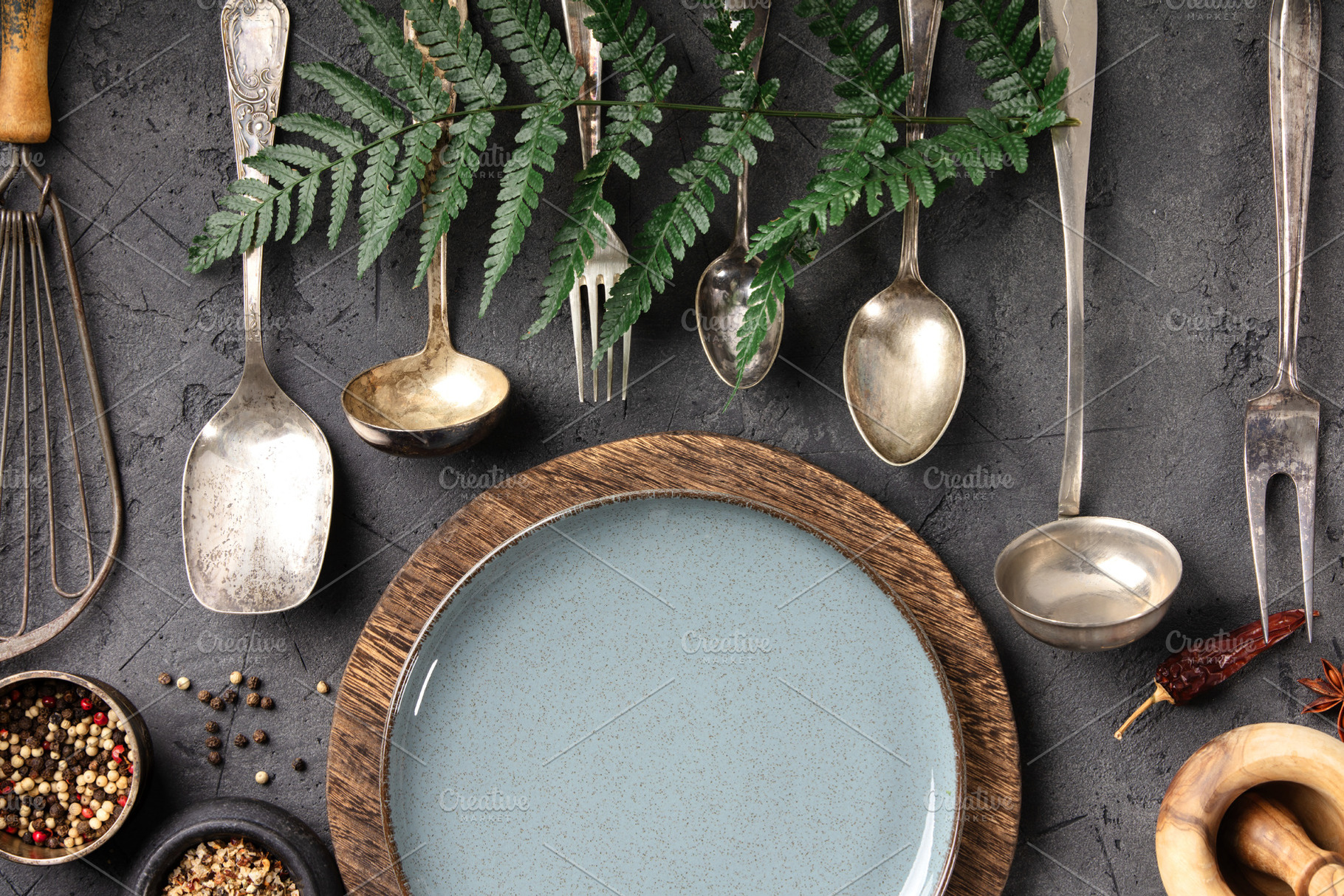 Rustic Culinary Flat-Lay Collection with Vintage Silverware, Her, a Food & Drink Photo by Natalia Klenova's Shop