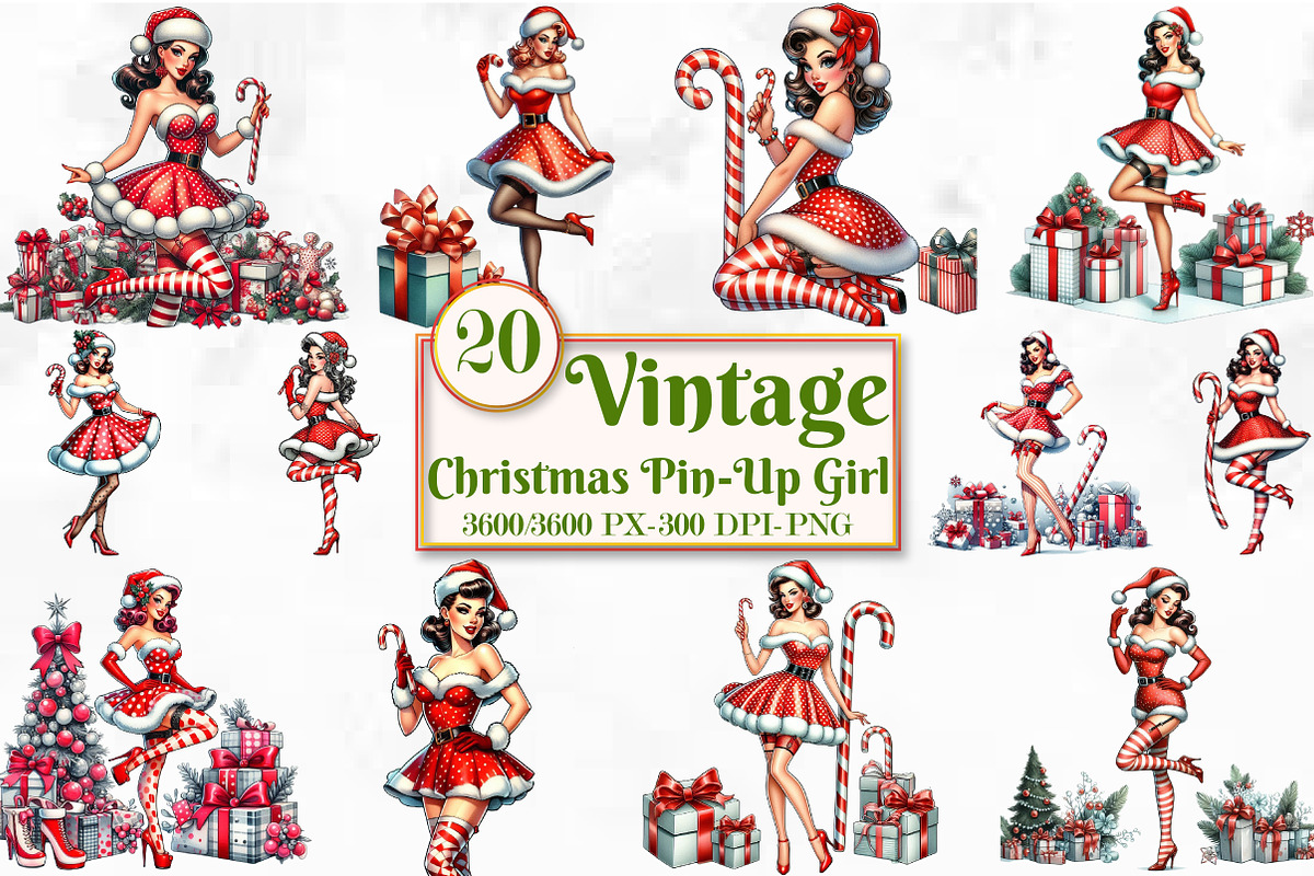 Christmas Pin-Up Girl Clipart Bundle, a Seasonal Illustration by Craft Nest (Photo 1 of 5)