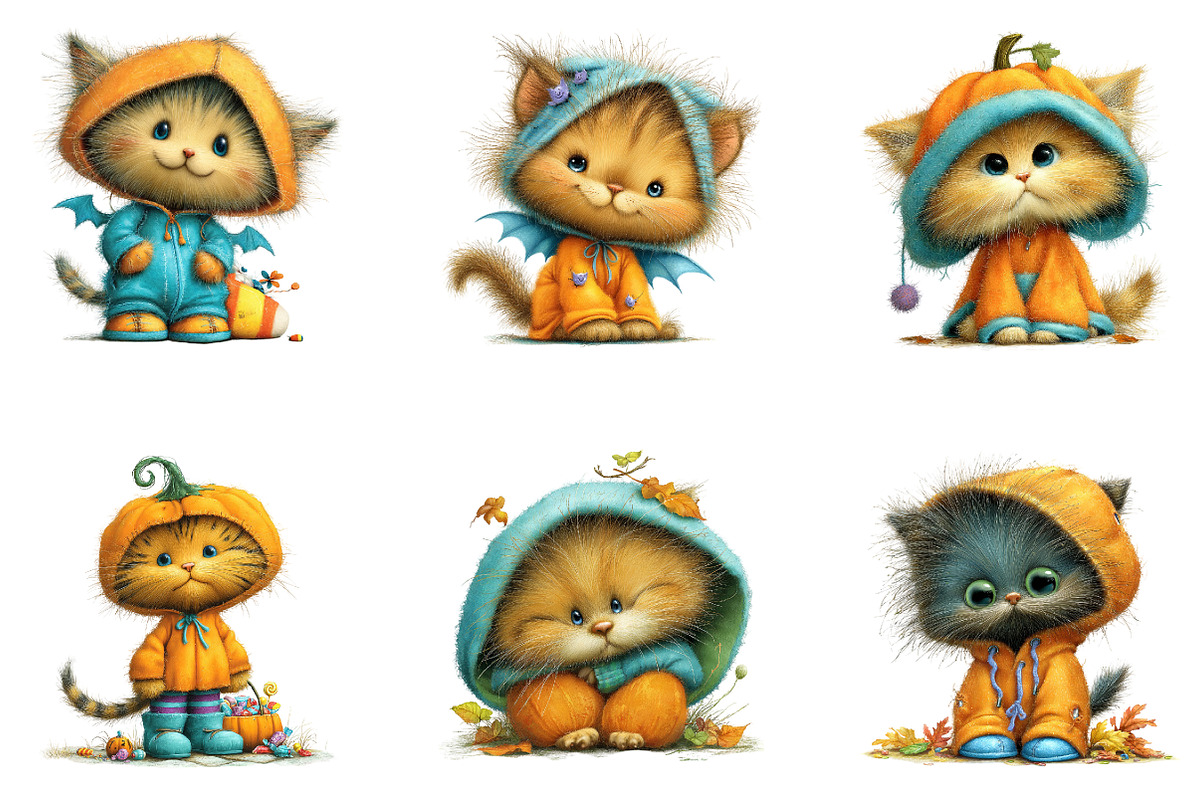 Whimsical Halloween Cat Clipart, a Seasonal Illustration by CreationArt (Photo 3 of 5)