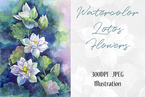 Watercolor Lotos Flowers Art