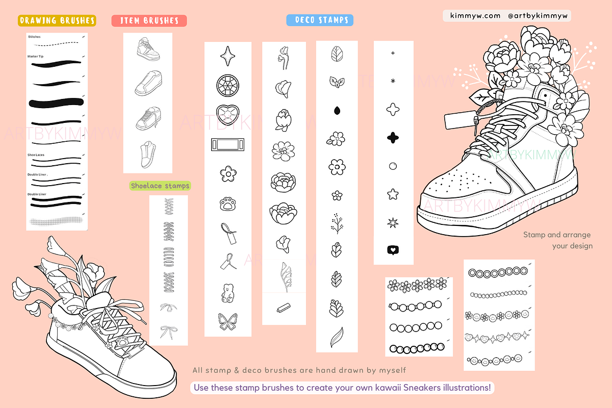 Procreate Kawaii Sneaker Brush Pack, a Brush Add-On by Artbykimmyw (Photo 2 of 9)