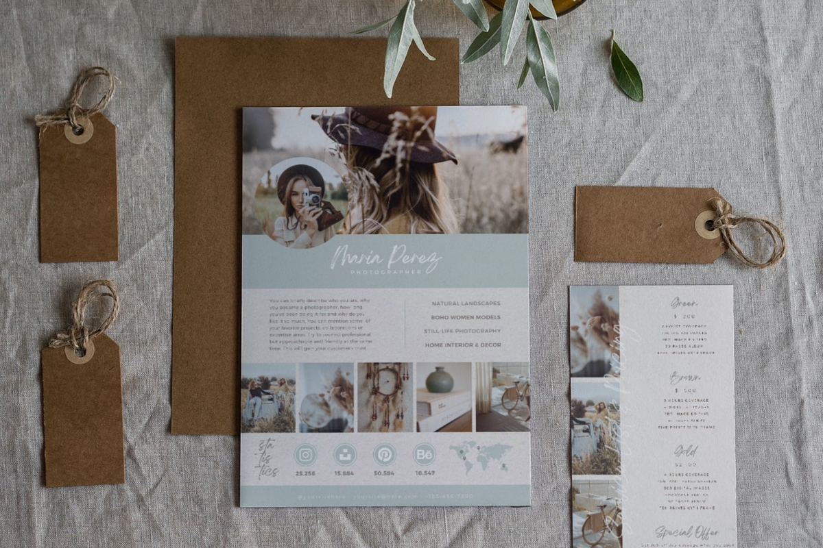 Photographer Media Kit Green Beige, a Resume Template by Golden Horizons Studio (Photo 3 of 9)
