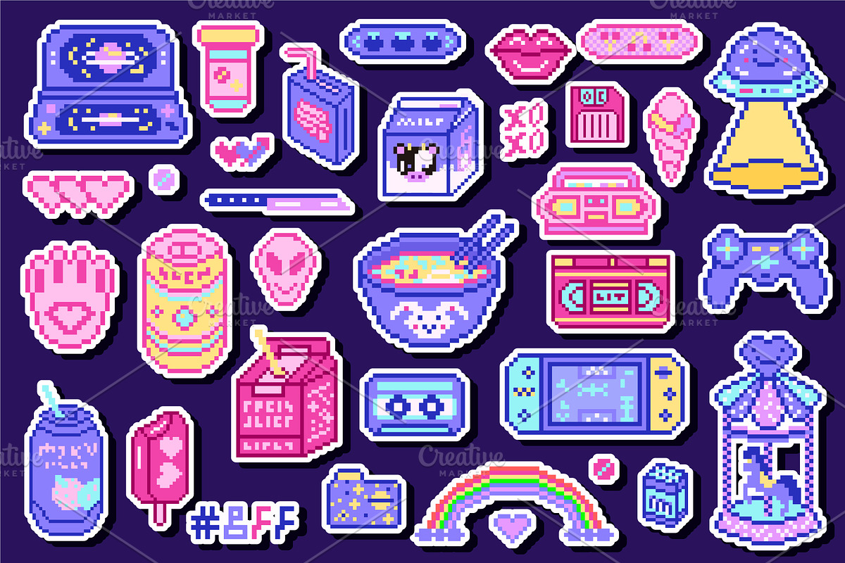 Pixel art 8 bit icons. Video arcades, an Object Illustration by Arthur Balitskiy (Photo 2 of 3)