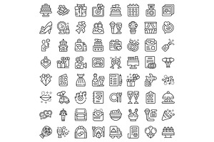 Wedding Service Icons Set Outline