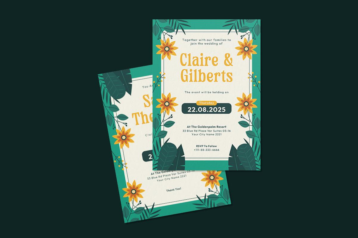 Road Green Floral Wedding Invitation, an Invitation Template by iDoodle Studio (Photo 2 of 4)