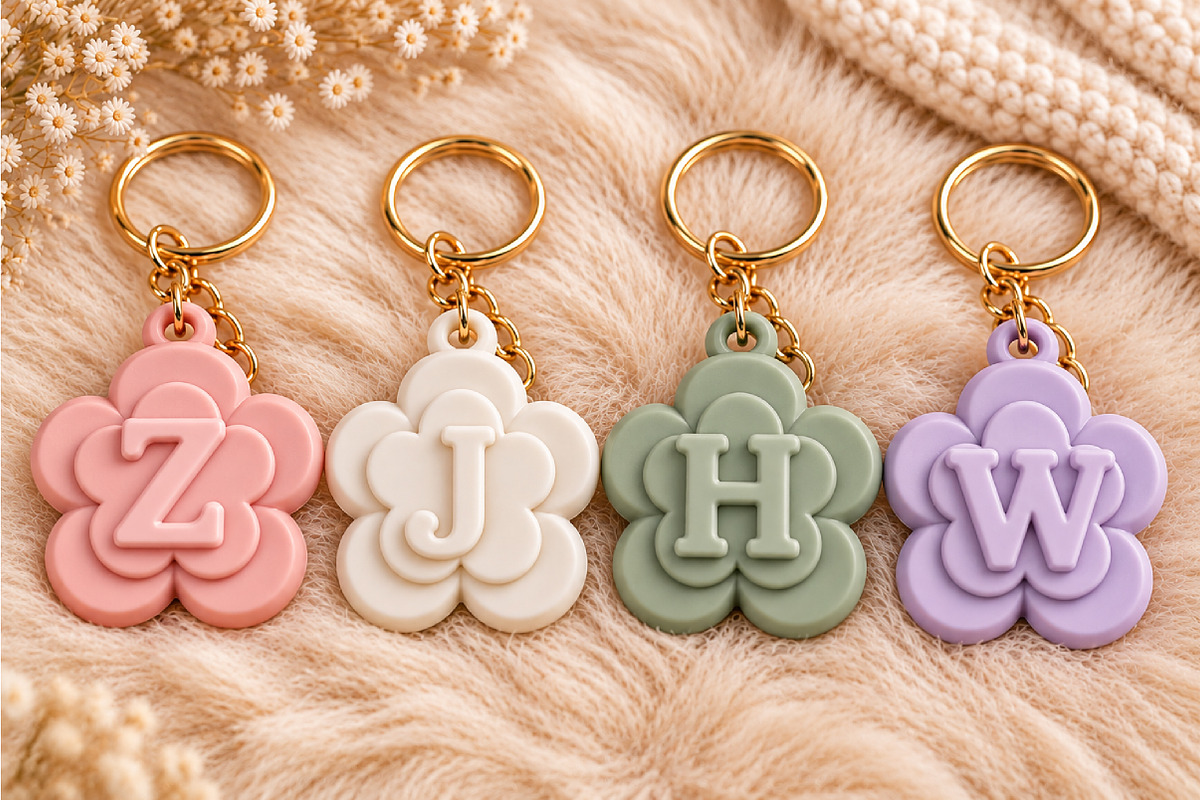 Alphabet Flower Initial Keychain STL, an Object 3D Model by Layerology (Photo 4 of 6)