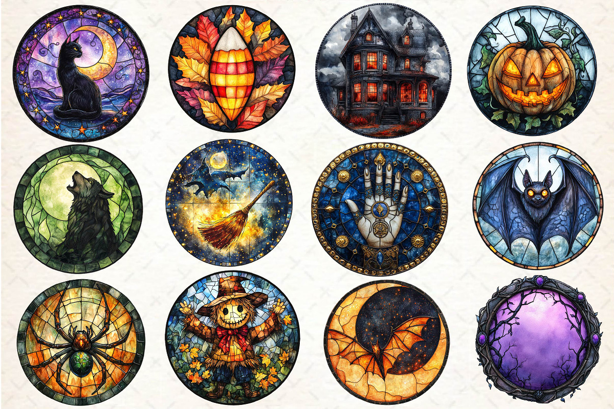 Halloween Stained Glass Clipart, an Illustration by Dream Creation (Photo 3 of 5)
