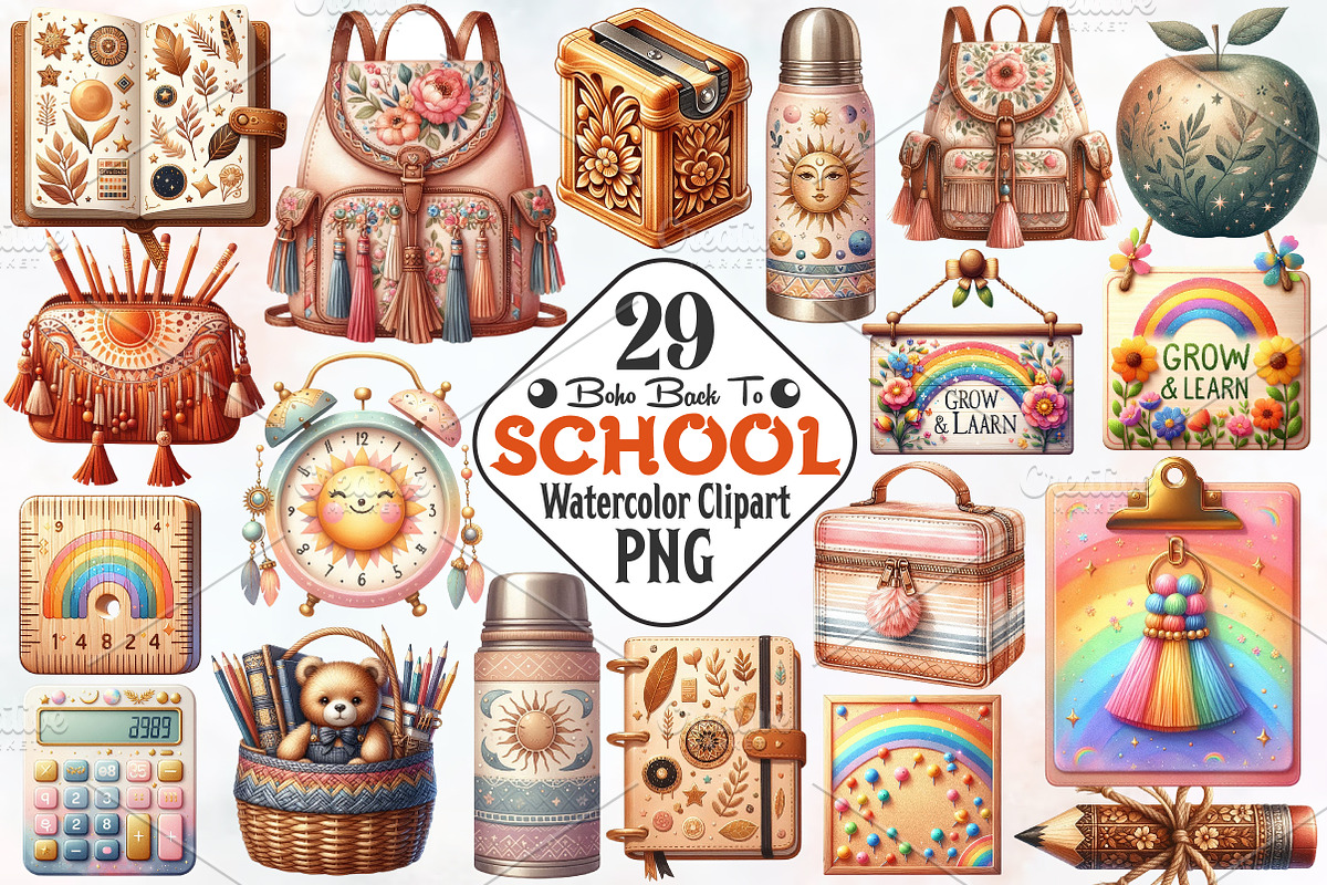 Boho Back To School Sublimation PNG, an Illustration by RobertsArt (Photo 1 of 7)